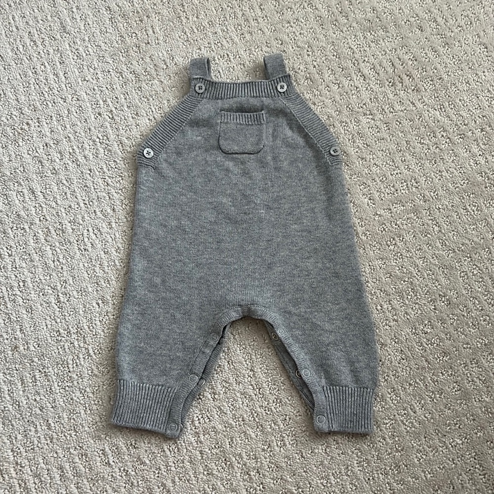 Angel Dear Gray Knit Overalls 0-3m